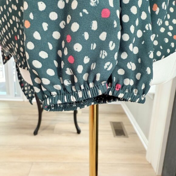 West Kei Polka Dot Tie-Front Blouse β Teal Multi, Size M πβ¨ - Picture 5 of 15